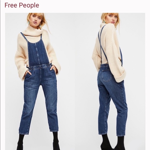 free people slim denim overalls